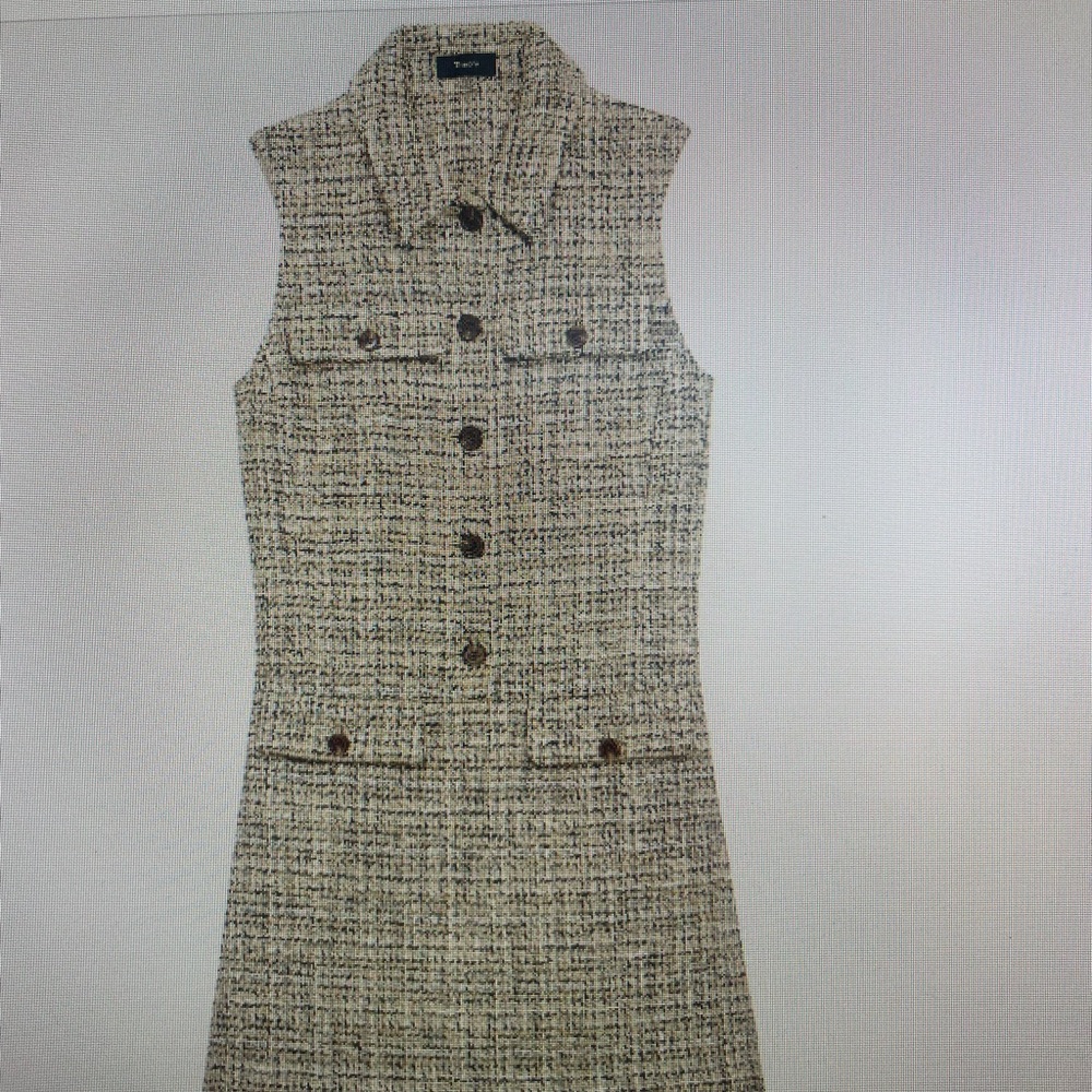 Theory Neutral Tweed Sleeveless Mini Dress